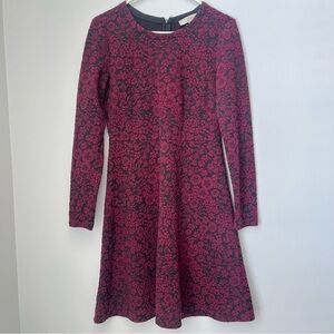 LOFT Long Sleeve A-line Floral Dress Maroon and Black Size 4